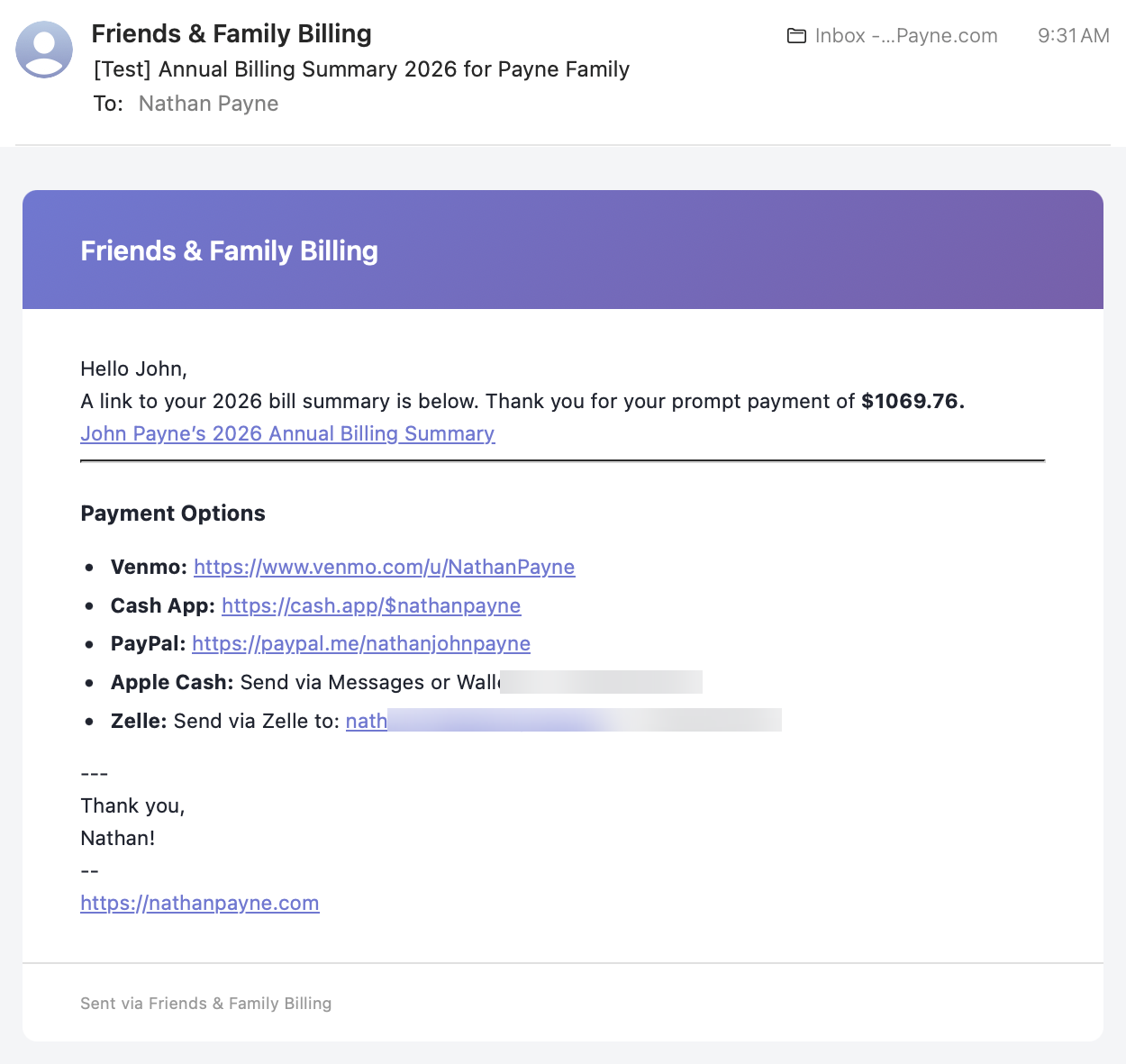 Sent Email Screenshot