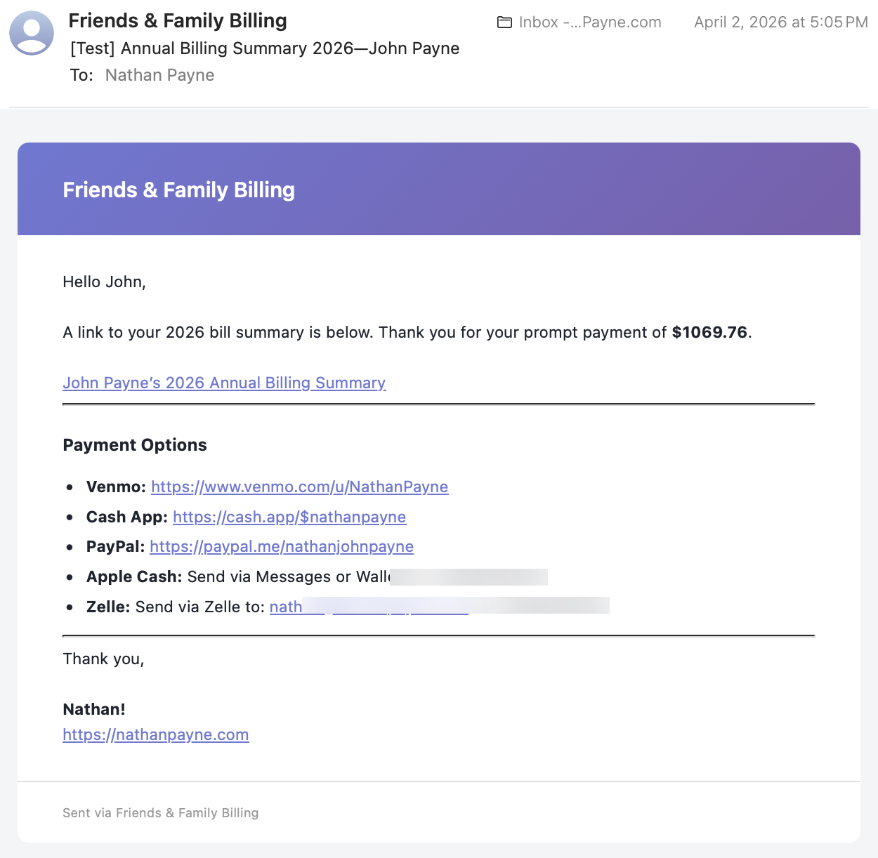 Correct Intended Email Screenshot