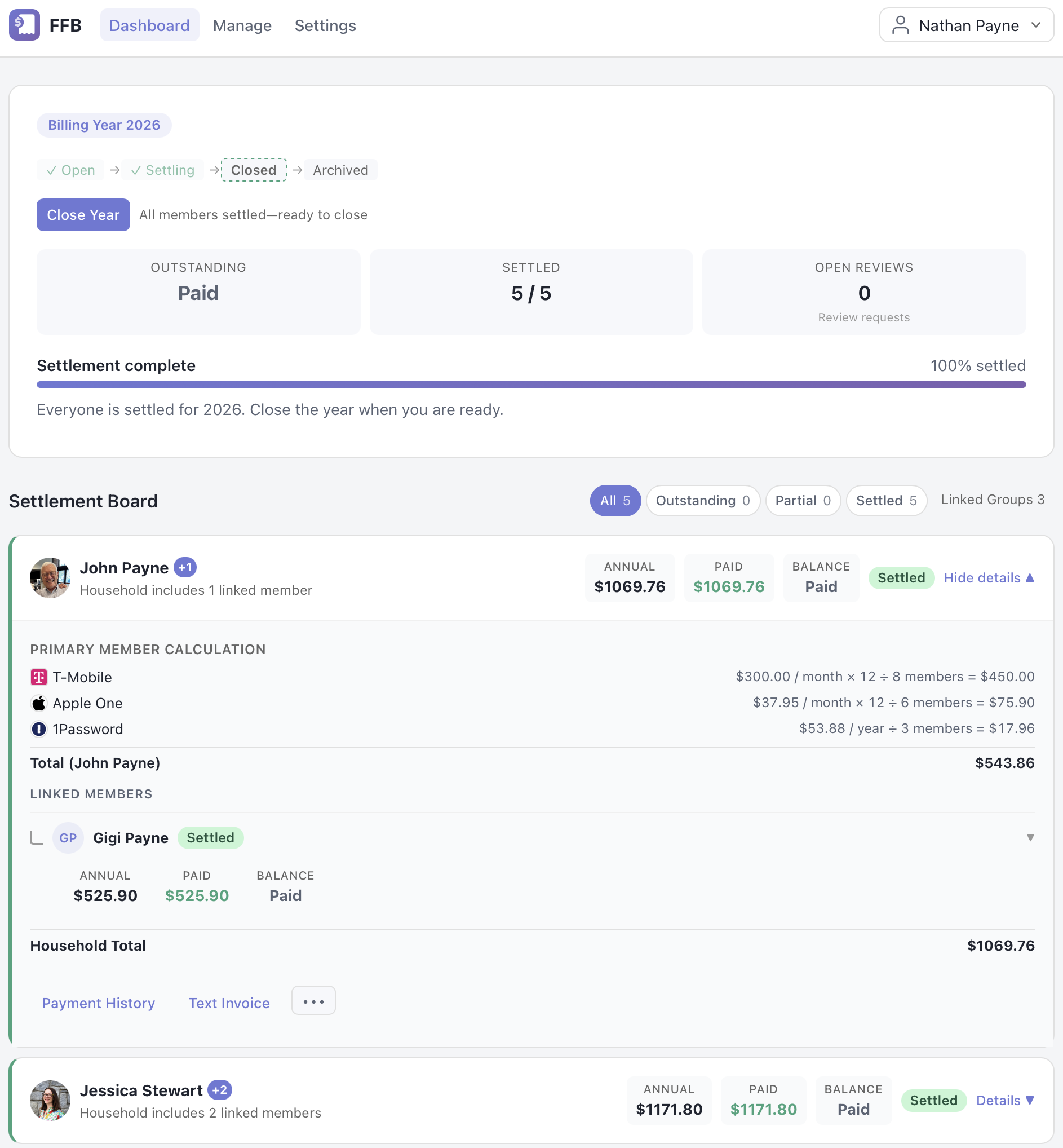 Friends & Family Billing product screenshot